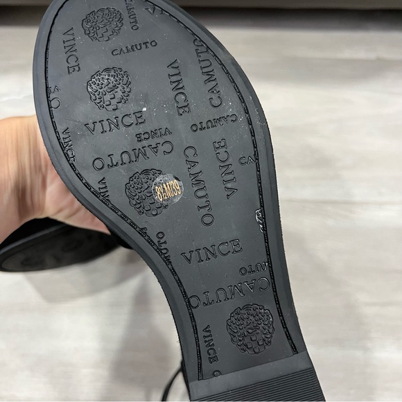 Vince Camuto Black Suede Heels Wedges Open Toe Ankle Strap 8.5 - Picture 10 of 10